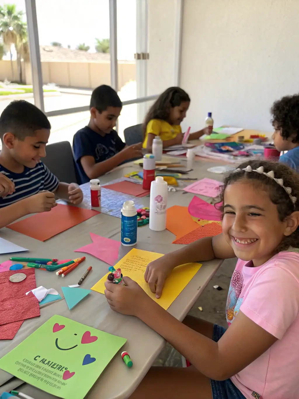 A photograph of children participating in a heritage education workshop, learning about local history and traditional crafts from experienced instructors.