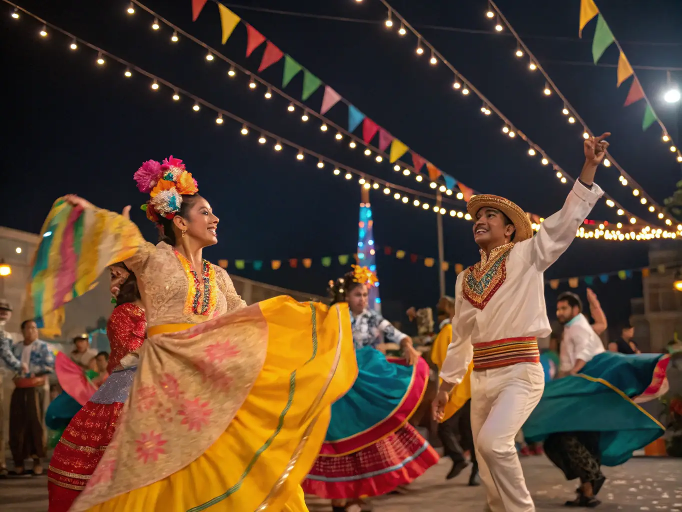 A photograph capturing a cultural event organized by ASSO SAUVEGAR VALORISAT PATRMO MONTGUYON, featuring traditional music, dance, and local crafts.
